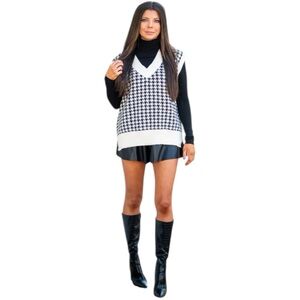 Hollister Black/White Houndstooth V-Neck Sweater Vest Sz L EUC Preppy Layering